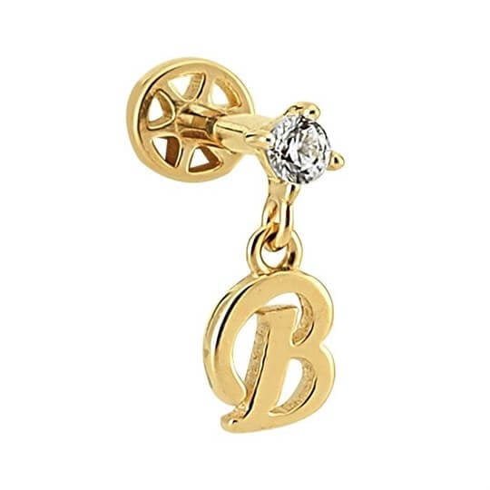 Pırlantalı Altın Piercing – Harf Sallantılı – B