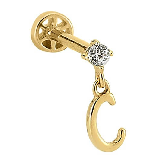 Pırlantalı Altın Piercing – Harf Sallantılı – C