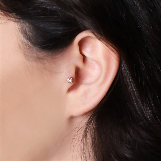 PiercingPırlantalı Altın Helix Piercing – Tek Taş Kalın 6 Tırnaklı - Penna Jewels