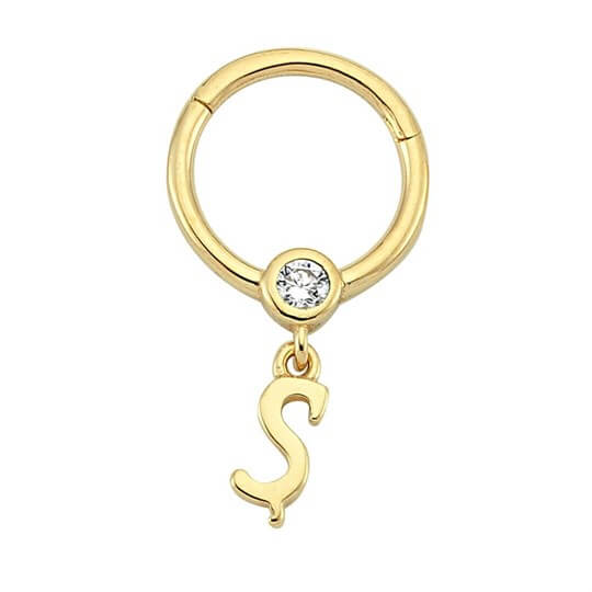 PiercingTaşlı Altın Halka Piercing – Harf Sallantılı – Ş - Penna Jewels