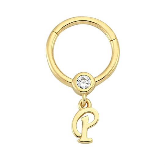 PiercingTaşlı Altın Halka Piercing – Harf Sallantılı – P - Penna Jewels