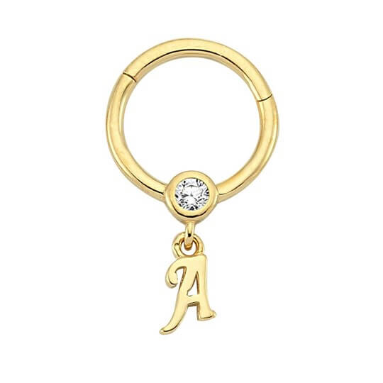 PiercingTaşlı Altın Halka Piercing – Harf Sallantılı – A - Penna Jewels