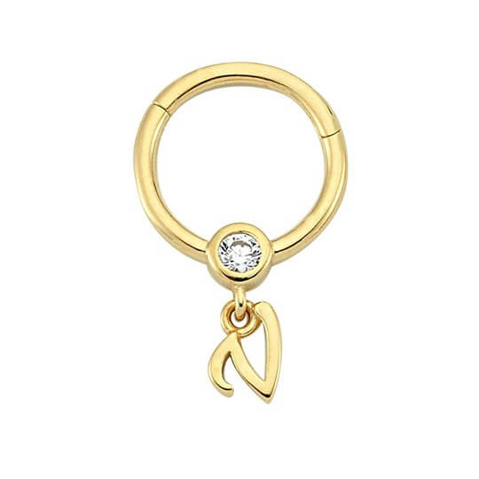 PiercingTaşlı Altın Halka Piercing – Harf Sallantılı – V - Penna Jewels