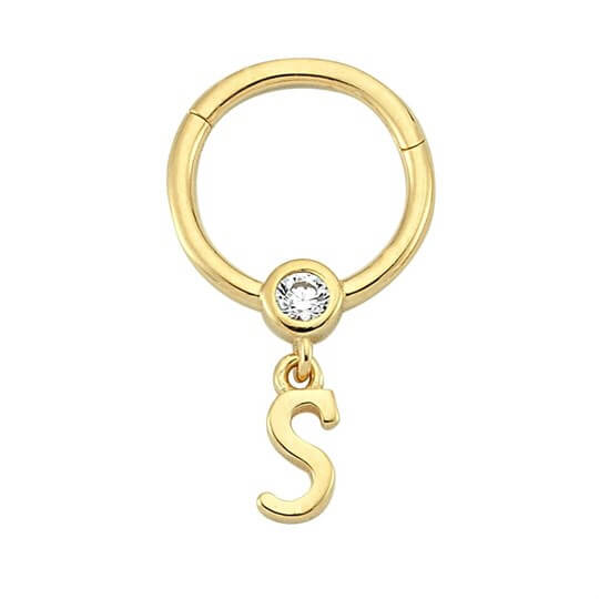 PiercingTaşlı Altın Halka Piercing – Harf Sallantılı – S - Penna Jewels