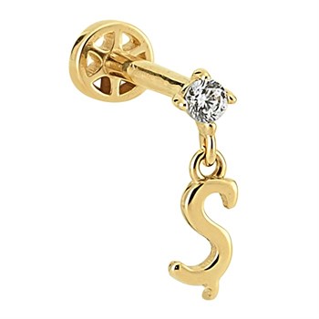 Pırlantalı Altın Piercing – Harf Sallantılı – Ş