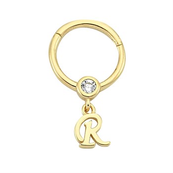 PiercingTaşlı Altın Halka Piercing – Harf Sallantılı – R - Penna Jewels