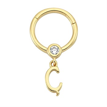 PiercingTaşlı Altın Halka Piercing – Harf Sallantılı – Ç - Penna Jewels