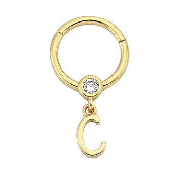 PiercingTaşlı Altın Halka Piercing – Harf Sallantılı – C - Penna Jewels