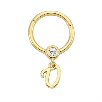 PiercingTaşlı Altın Halka Piercing – Harf Sallantılı – U - Penna Jewels
